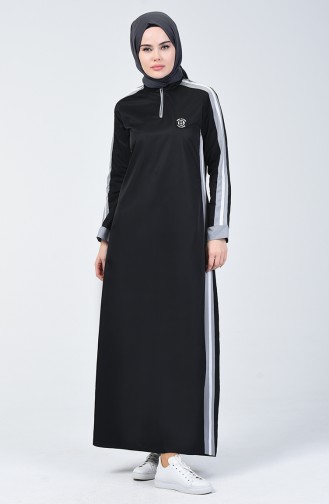 Schwarz Hijab Kleider 09058-01