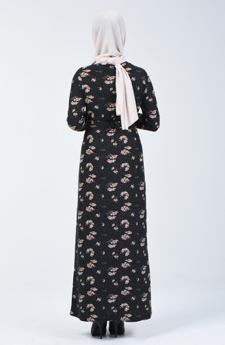 فستان موسمي منقوش بالأزهار أسود وبني مائل للرمادي 8858-01