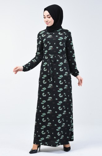 فستان موسمي منقوش بالأزهار أسود وأخضر 8858-02