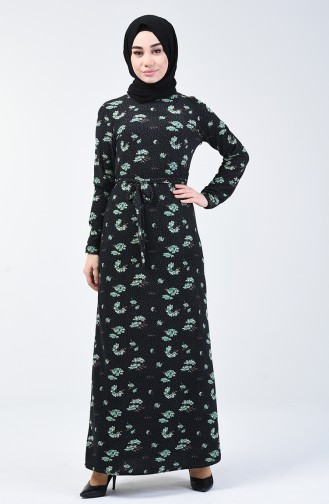 فستان موسمي منقوش بالأزهار أسود وأخضر 8858-02