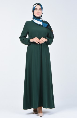 فستان بأكمام مطاط قماش آيروبين أخضر زمردي 0061-09