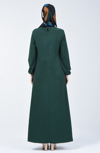 فستان بأكمام مطاط قماش آيروبين أخضر زمردي 0061-09