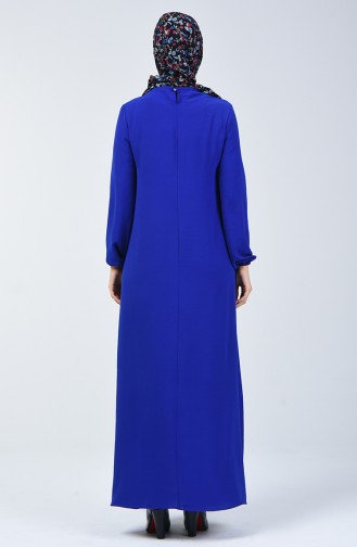 فستان بأكمام مطاط قماش آيروبين أزرق 0061-10