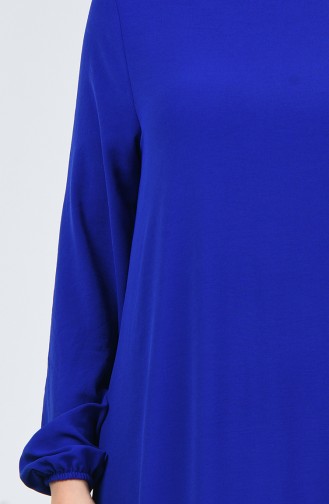 فستان بأكمام مطاط قماش آيروبين أزرق 0061-10
