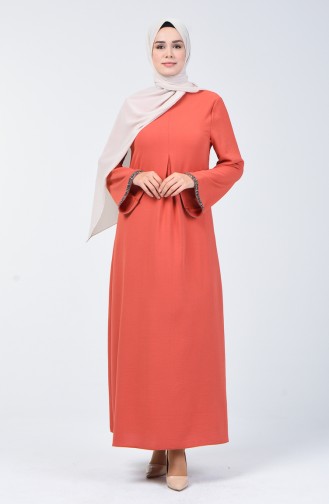 فستان قماش آيروبين مع طية A قرميدي 0068-04