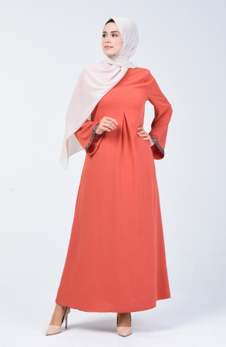 فستان قماش آيروبين مع طية A قرميدي 0068-04