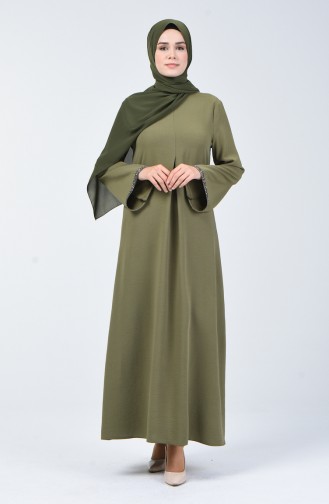 فستان قماش آيروبين مع طية A كاكي أخضر 0068-05