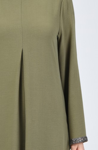 فستان قماش آيروبين مع طية A كاكي أخضر 0068-05