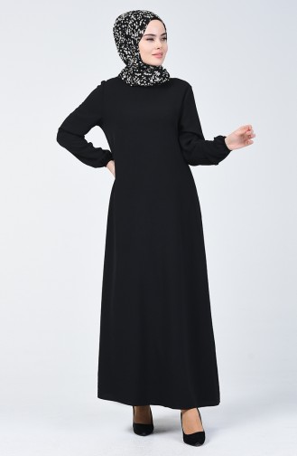 فستان بأكمام مطاط قماش آيروبين أسود 8090-01
