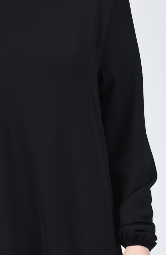 فستان بأكمام مطاط قماش آيروبين أسود 8090-01