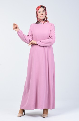 فستان بأكمام مطاط قماش آيروبين وردي فاتح 8090-06