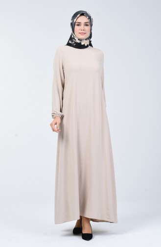 فستان بأكمام مطاط قماش آيروبين بيج 8090-08
