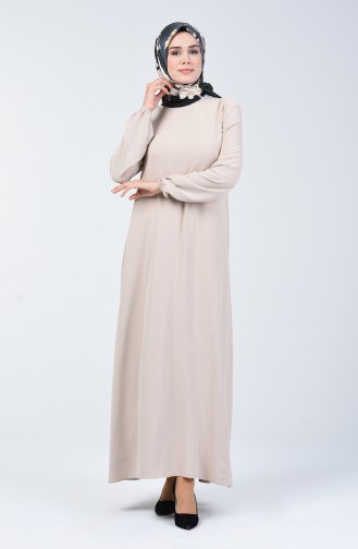 فستان بأكمام مطاط قماش آيروبين بيج 8090-08