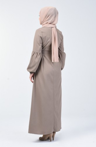 Cep Detaylı Kuşaklı Elbise 3001-03 Vizon