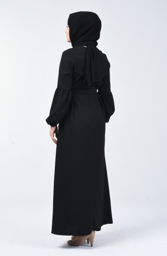 Cep Detaylı Kuşaklı Elbise 3001-06 Siyah