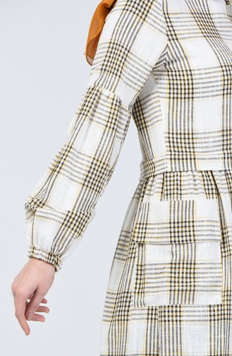 Robe en Lin à Motifs Carreaux 3007-03 Jaune 3007-03