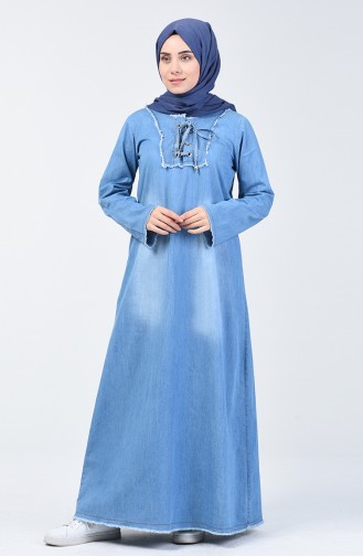 Bağcıklı Kot Elbise 3617-01 Kot Mavi 5062-01