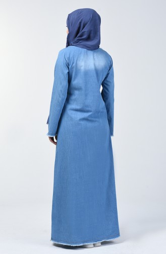 Bağcıklı Kot Elbise 3617-01 Kot Mavi