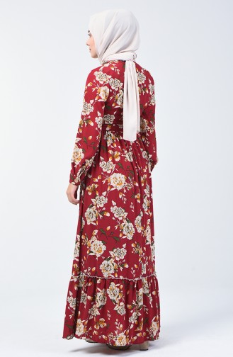 فستان منقوش بالأزهار أحمر كلاريت 6013-01