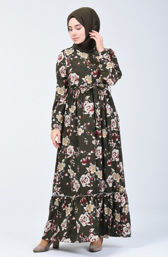 فستان منقوش بالأزهار كاكي 6013-03