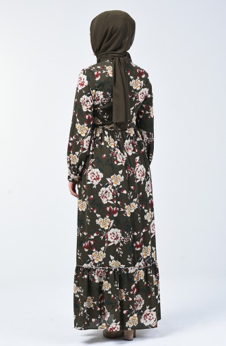 فستان منقوش بالأزهار كاكي 6013-03
