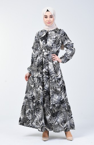 Palmiye Desenli Elbise 6030-02 Lacivert