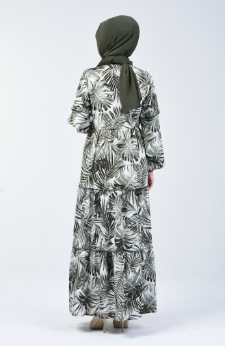 Palmiye Desenli Elbise 6030-03 Haki