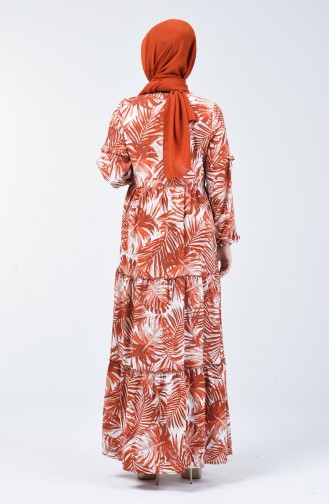 Palmiye Desenli Elbise 6030-04 Kiremit