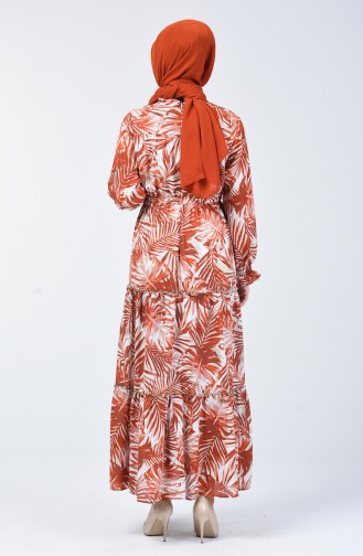 Palmiye Desenli Elbise 6033-01 Kiremit