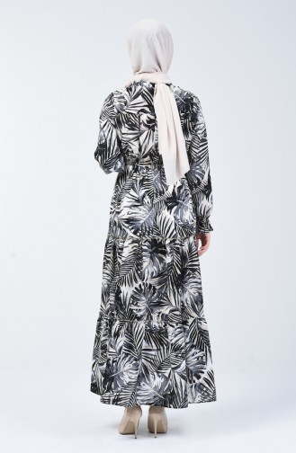 Palmiye Desenli Elbise 6033-02 Siyah