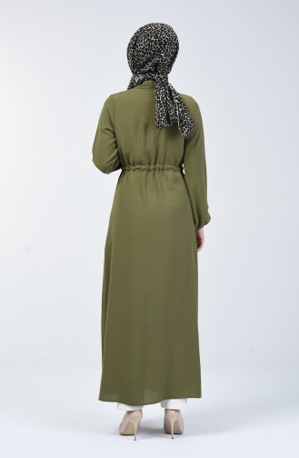 فستان طويل بأزرار قماش آيروبين كاكي أخضر فاتح 5388-03