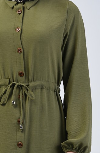 Aerobin Kumaş Boydan Düğmeli Elbise 5388-03 Açık Haki Yeşil
