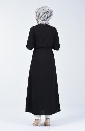 فستان طويل بأزرار قماش آيروبين أسود 5388-01