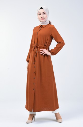 فستان طويل بأزرار قماش آيروبين أخضر تبغي 5388-06