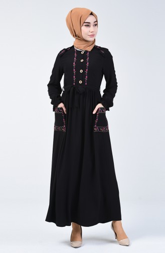 Belmondo Kumaş Nakışlı Elbise 3005-01 Siyah