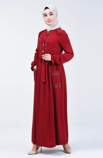 Belmondo Kumaş Nakışlı Elbise 3005-02 Bordo