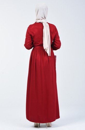 Belmondo Kumaş Nakışlı Elbise 3005-02 Bordo