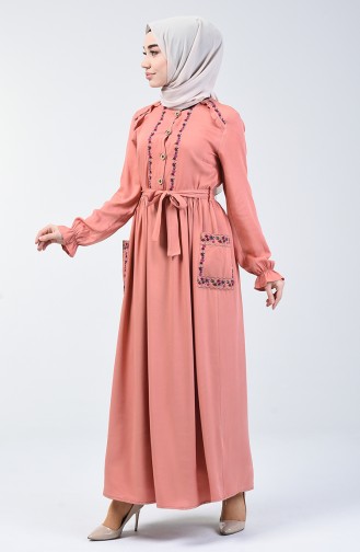 Belmondo Kumaş Nakışlı Elbise 3005-03 Gül Kurusu