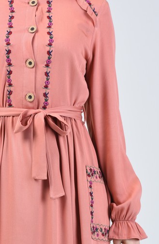 Belmondo Kumaş Nakışlı Elbise 3005-03 Gül Kurusu