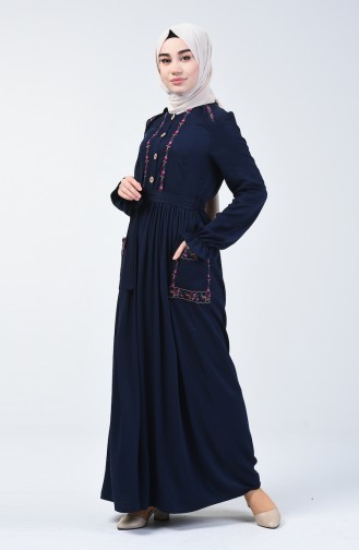 Belmondo Kumaş Nakışlı Elbise 3005-04 Lacivert