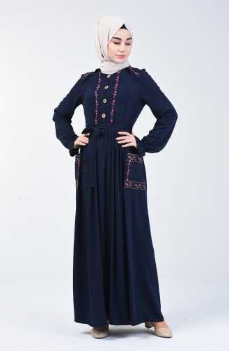 Dunkelblau Hijab Kleider 3005-04
