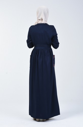Belmondo Kumaş Nakışlı Elbise 3005-04 Lacivert