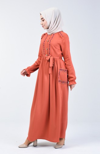 Ziegelrot Hijab Kleider 3005-05