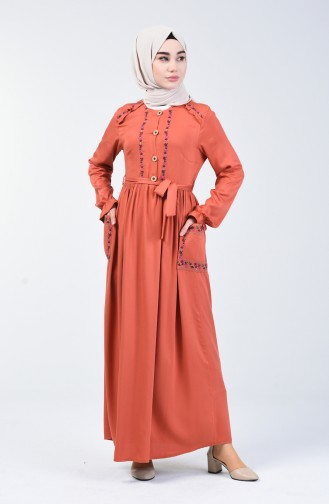 Brick Red Hijab Dress 3005-05