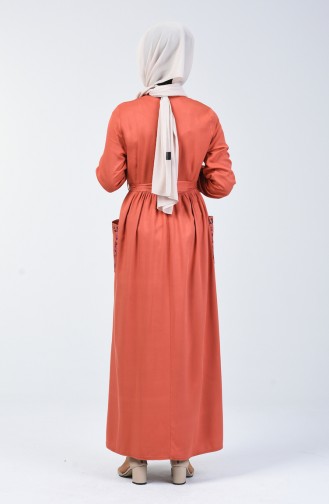 Belmondo Kumaş Nakışlı Elbise 3005-05 Kiremit