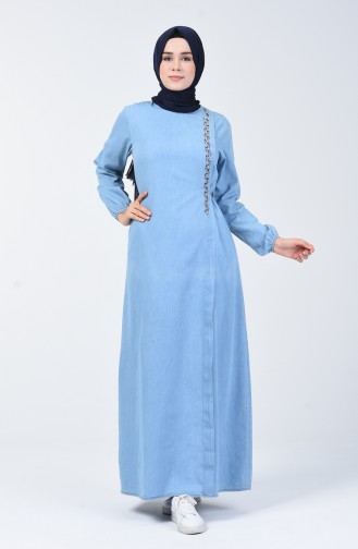 Eisblau Hijab Kleider 3652-01