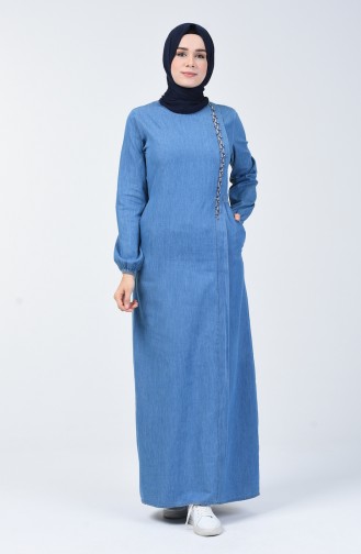 Jeansblau Hijab Kleider 3652-02