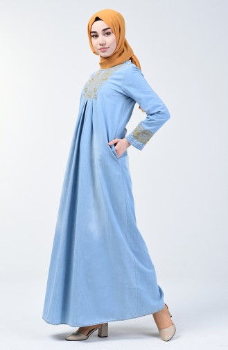 Eisblau Hijab Kleider 3658-01