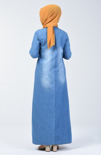Nakışlı Kot Elbise 3658-02 Kot Mavi