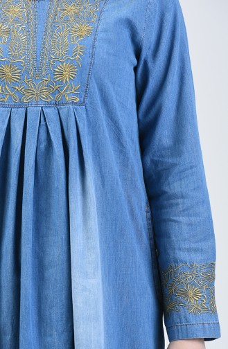 Jeansblau Hijab Kleider 3658-02